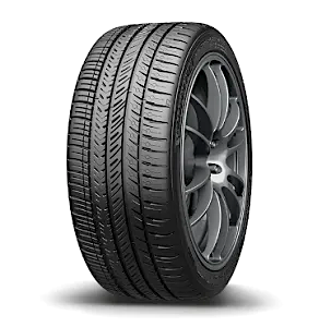 A Michelin Pilot Sport All Season 4 tire with an alloy wheel, featuring a detailed tread pattern.