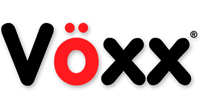 Logo with the word 'Vöxxx' in bold black letters, featuring a red umlaut over the 'o' and a red letter 'o'.