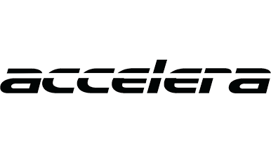 Logo of the word 'accelerates' in stylized black italic font on a transparent background.
