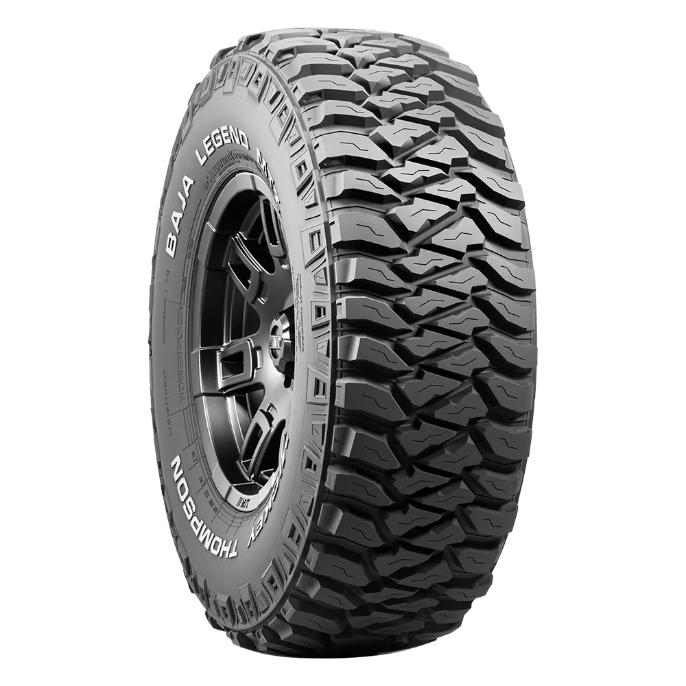 A Baja Legend MTZ tire by Mickey Thompson mounted on a black matte-finish rim.