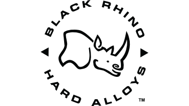 Logo featuring a stylized outline of a rhinoceros head with the text 'Black Rhino Hard Alloys' encircling it.