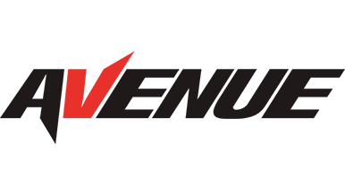 Logo with the word 'AVENUE' in bold black letters, with a stylized red 'V'.