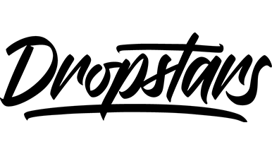 Logo with the word 'Dropstars' in a stylized black script font.
