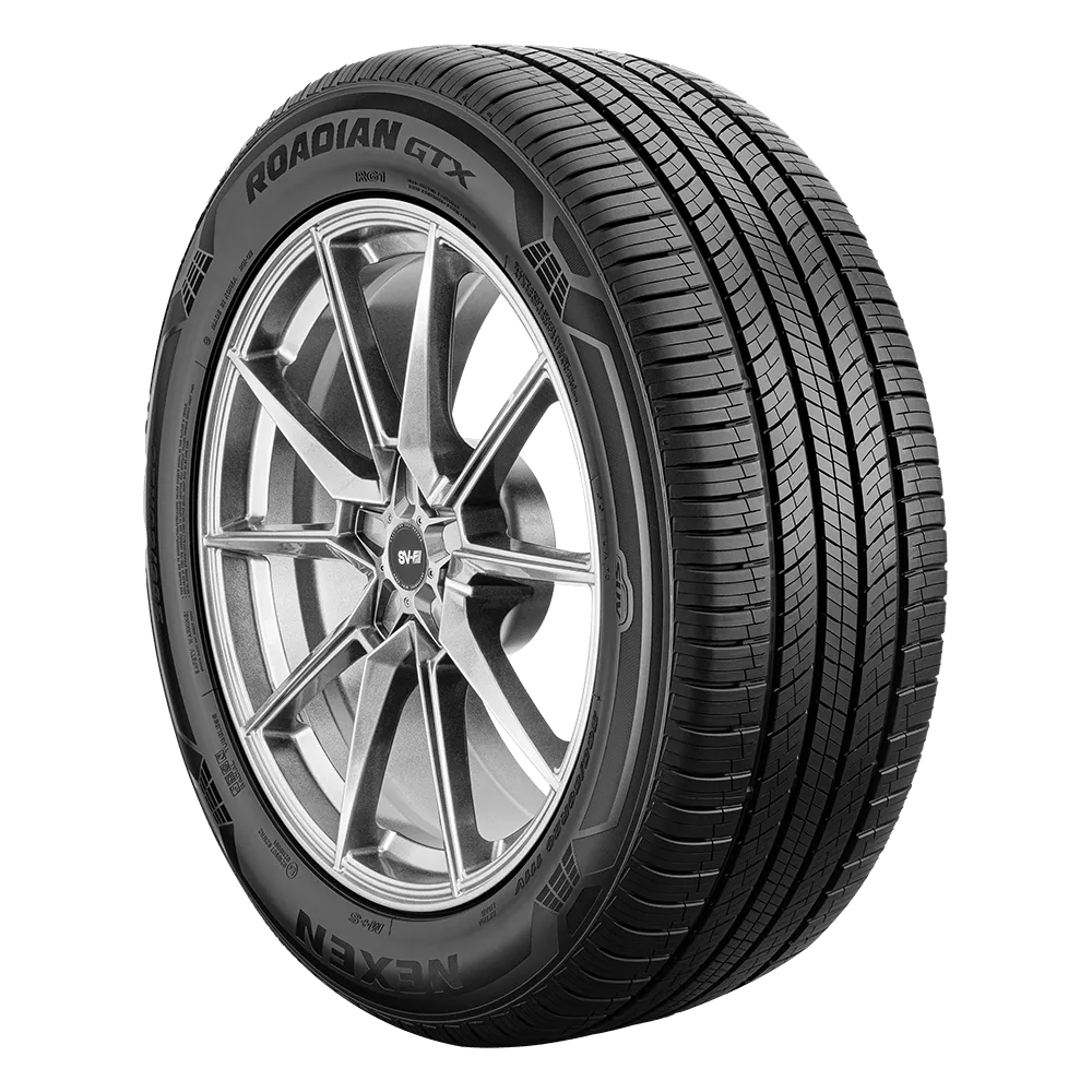 left front view of a nexen roadian gtx tire for electric vehicles