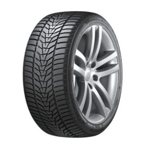 A hankook winter tire on an aluminum alloy wheel for a ford mustang