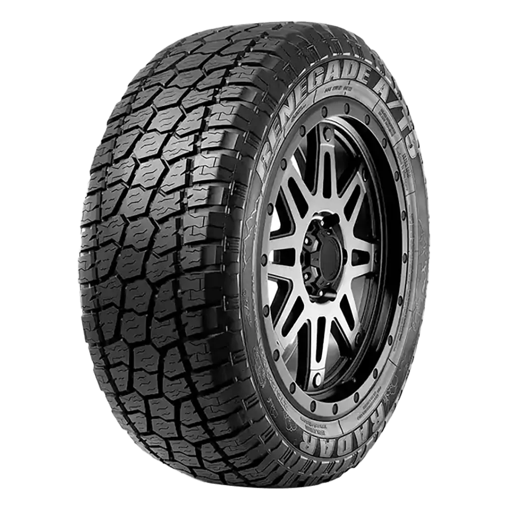 photo of a renegade at/5 tire mounted on a black 8-spoke beadlock-style rim