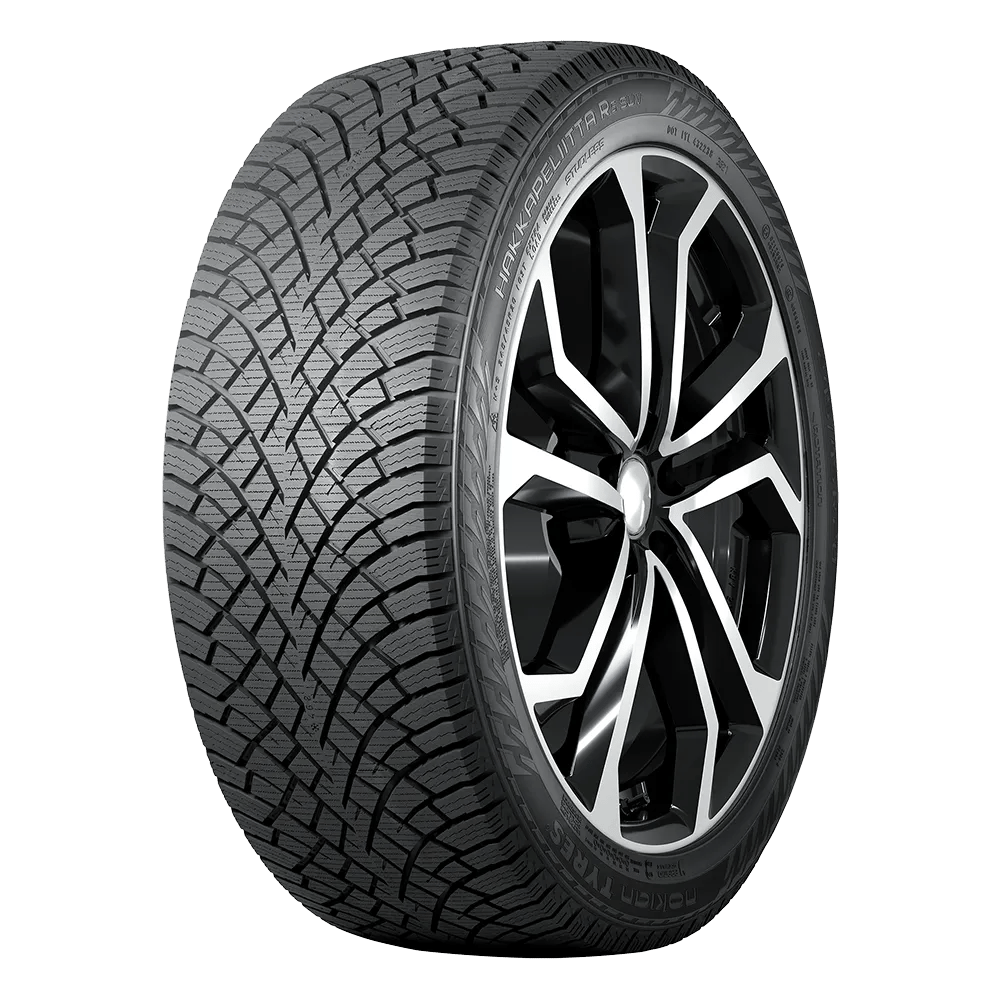 The Hakkapeliitta R5 SUV tire for light trucks and SUVs, mounted on a chrome wheel with five split spokes.