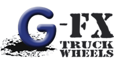 Logo featuring a large blue letter 'G' followed by '-FX TRUCK WHEELS' in bold black text with a shadow effect beneath the 'G'.