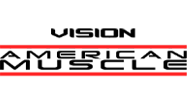 Logo featuring the words "VISION AMERICAN MUSCLE" in bold, black letters with a red underline beneath "AMERICAN MUSCLE."