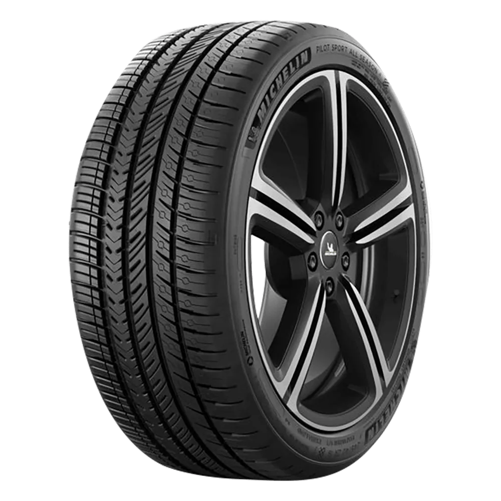 Ford Mustang tire by Michelin. Pilot sport AS 4 tire mounted on a five spoke wheel. 