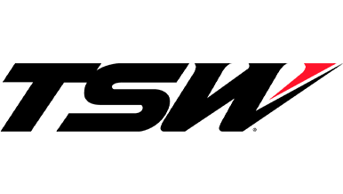Logo with the letters 'TSW' in bold black, with the tip of the 'W' featuring a red accent.