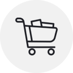 Icon of a shopping cart containing two boxes on a circular background.