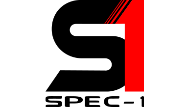 Logo with a stylized letter "S" in black merging with a red number "1" alongside the text "SPEC-1."