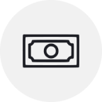 Simple line drawing of a banknote inside a circular frame.