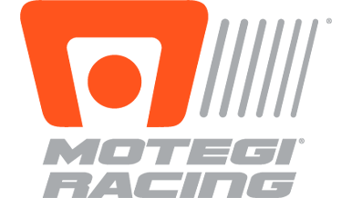 Motegi Racing logo featuring an orange abstract emblem above the text "Motegi Racing" in gray, with vertical gray lines to the right.