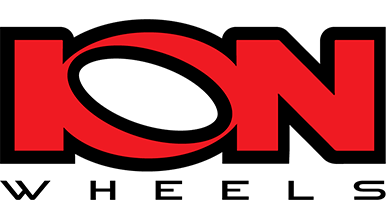 Logo of ION Wheels featuring the brand name 'ION' in bold red lettering with a stylized oval forming part of the letter 'O', and the word 'WHEELS' in smaller letters beneath it.